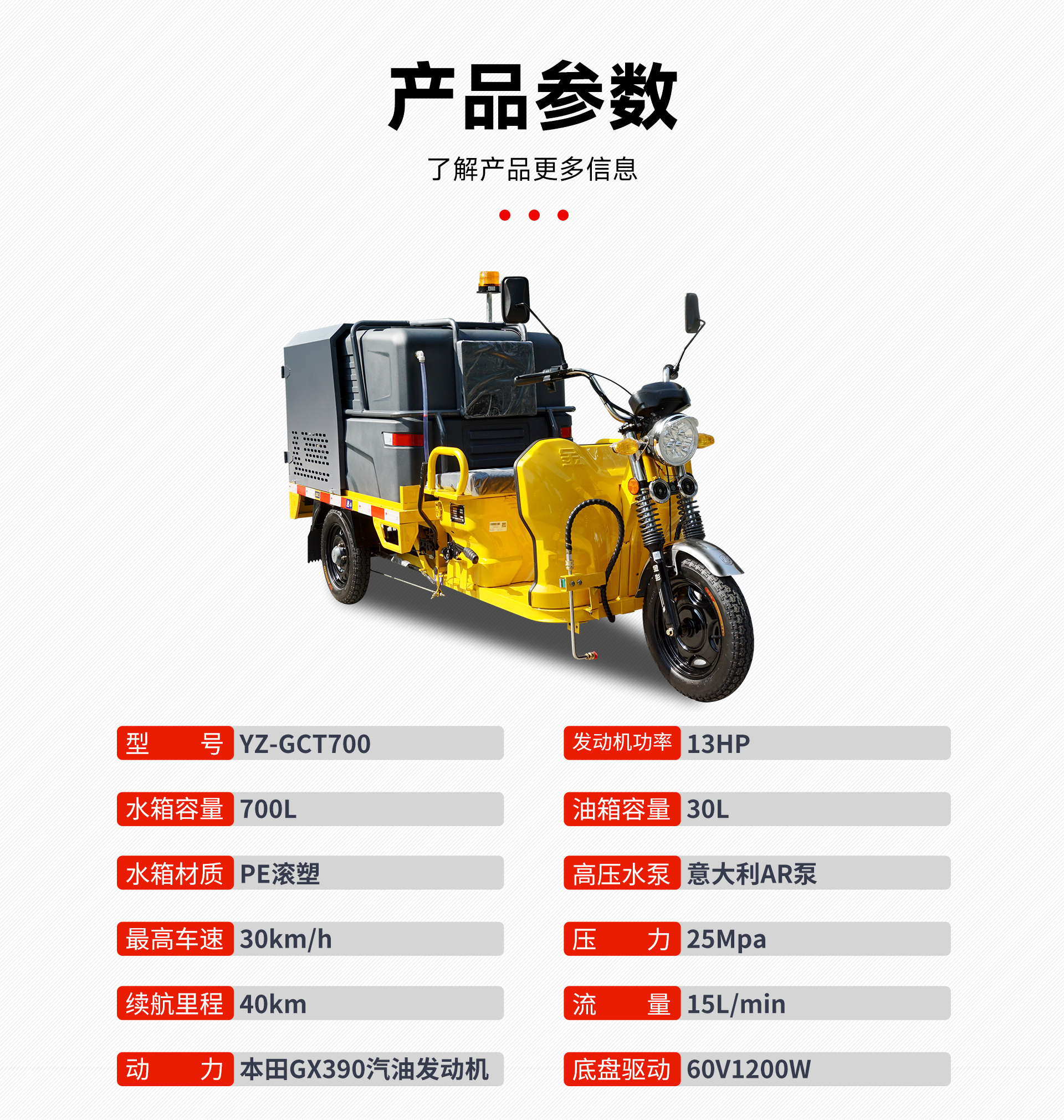 YZ-GCT700三輪高壓沖洗車(chē)